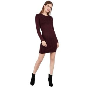Express Maroon Striped Ribbed Long Sleeve Bodycon Mini Sweater Dress Size XL